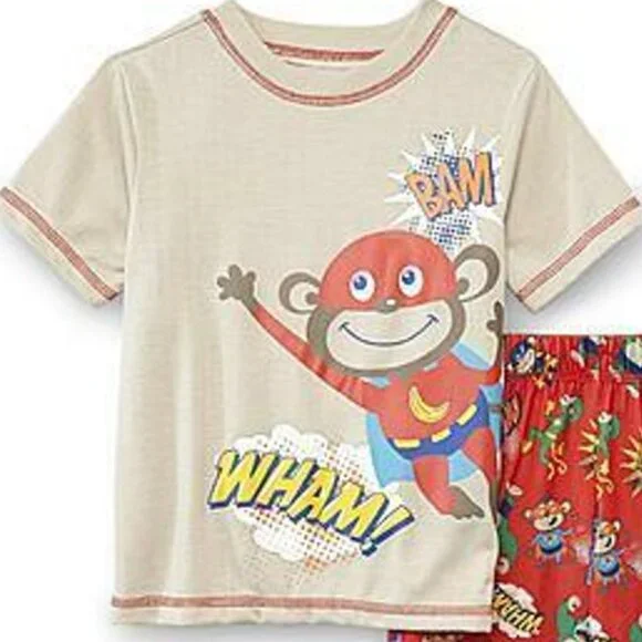 JOE BOXER Toddler Boys 2-PC MONKEY Pajama Set Flame Resistant Sleepwear … - Picture 2 of 5